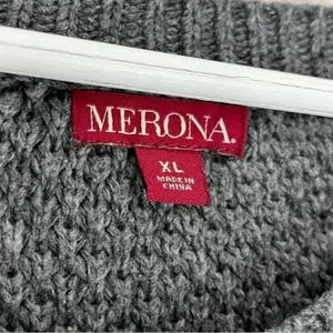 Merona Wool Rabbit Hair Cable Knit Scoop Neck Fisherman Sweater Grey Women’s XL‎ thumbnail 6