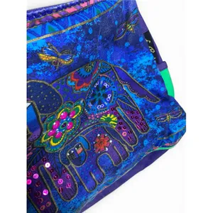 Laurel Burch Shoulder Bag Cats Dogs Purple Green Canvas Art Purse Vintage thumbnail 6