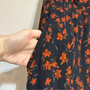 Garnet Hill Ruffle Crepe Floral Midi Dress Red Navy Size XL Cottage Boho thumbnail 4