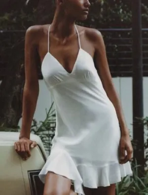 Zara White Ruffle Hem Dress‎ thumbnail 1
