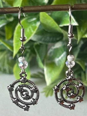 Handmade Silver Star Spiral Drop Earrings with White Bead Accent thumbnail 1