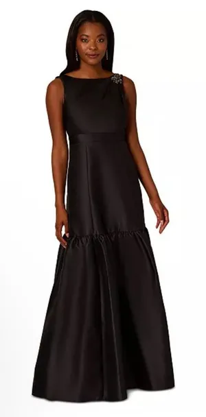 Adrianna Papell Women's Mikado Flounce Gown Black Size 4 Drop‎ Waist thumbnail 1