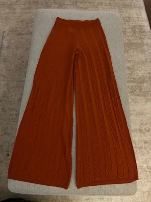 Anthropologie Burnt Orange Cable-Knit Wide-Leg Pants thumbnail 1