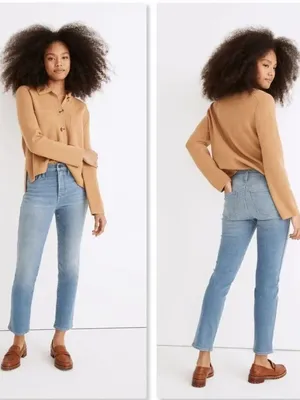 Madewell Tall Stovepipe Straight High Rise Stretchy Euclid Blue Denim Jeans 30T thumbnail 2