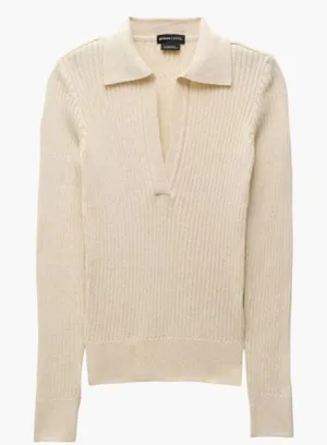 PRANA Milani Organic Cotton Cream Polo Sweater Top Long Sleeve Large $89 thumbnail 1