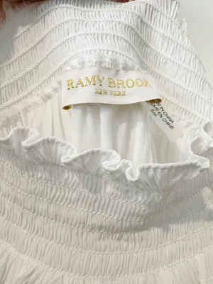 Ramy Brook Marla Blouse Size Small White Off‎ Shoulder Smocked Euro Summer Chic thumbnail 8