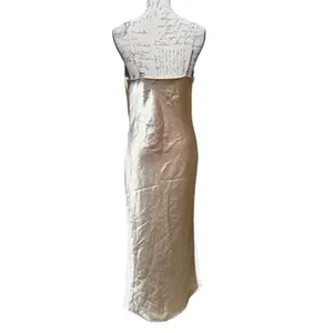 Birdy Grey Champagne Gold Slip Maxi‎ Dress Cowl Neck Spaghetti Straps M thumbnail 5