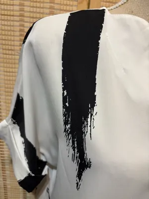SheIn Abstract Brushstroke White & Black V-Neck Blouse thumbnail 5