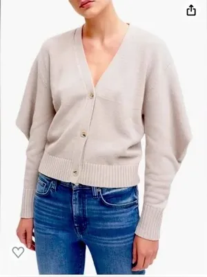 7 For All Mankind beige cardigan exaggerated elbow sleeves Size M EUC thumbnail 1