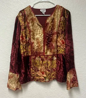 VINTAGE CLIO Crush Velvet Fall Hues Blouse Size Large thumbnail 1