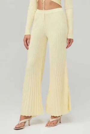 Free People x Significant Other Sylivia Ribbed Yellow Flare flowy Pants Size 4 thumbnail 1