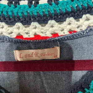 Land R Fashion Denim Dress M Blue Crocheted Trim Flowers‎ Tie Belt Resort Boho thumbnail 5