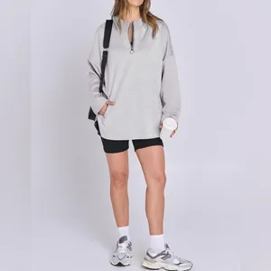 Gray oversized modern sporty chic simple travel hoodie 1/4 zipper pockets NWT M thumbnail 3