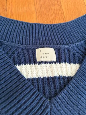 Navy and White Striped Sweater V Neck thumbnail 2