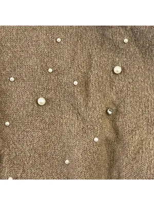 Chico's Open Front Faux-Pearl Cardigan Sweater Size 1 Medium Wool Blend Brown thumbnail 9
