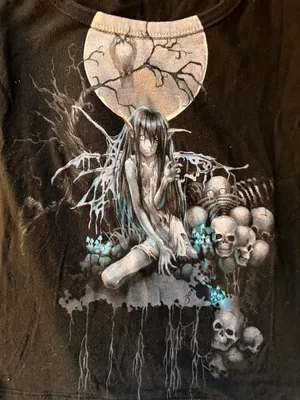 RARE Vintage Y2K Trick Fairies Skulls Graphic Black Baby Tee Hot Topic Goth thumbnail 3