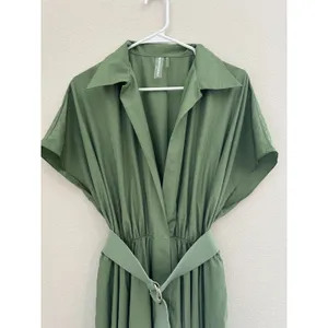 Norma Kamali Super Oversized Sleeveless Boyfriend Shirt Flared Gown Green Small thumbnail 4