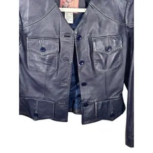 Vintage Zelda Genuine Lamb Leather Jacket Blue Violet Purple Cropped Blazer thumbnail 9