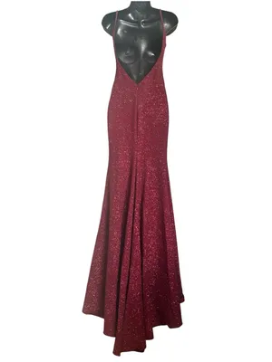 Jovani Size 2 Elegant Burgundy Glitter Slip Dress with High Thigh Slit thumbnail 2