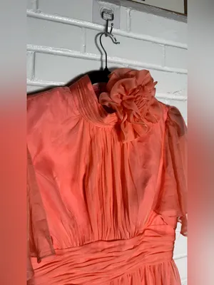 Mac Duggal Coral Chiffon Dress With Floral Accent at Neck thumbnail 5