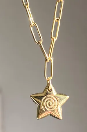 Handmade grunge y2k star swirl fully gold stainless steel chain necklace💫🌀 thumbnail 1