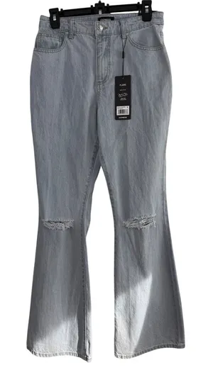 Express Flare Mid Rise Jeans Light Wash Distressed Rigid Front Stretch Back‎ 6 thumbnail 1