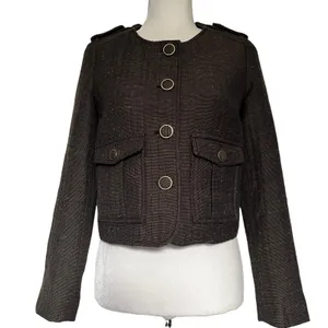 Cartonnier Tweed Equestrian Women Jacket Sz 4 Brown Preppy Cropped Anthropologie thumbnail 1