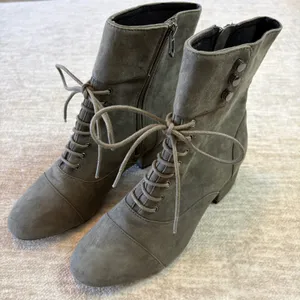 Botkier Lace Up Ankle Boots Women Olive Green Suede Buttons‎ Heeled Booties 6.5 thumbnail 1