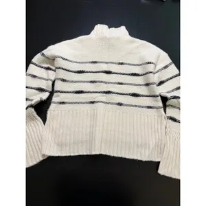 Veronica Beard Ivory Navy Striped Wool Blend Mock Neck Sweater J2310KD16K0211 thumbnail 6