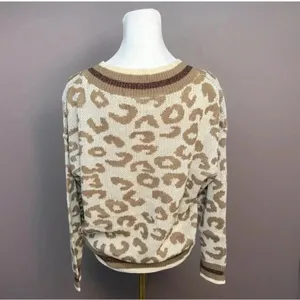 New Animal Print Light Knit V Neck Drop Shoulder Winter Sweater Sparkle Accents thumbnail 6