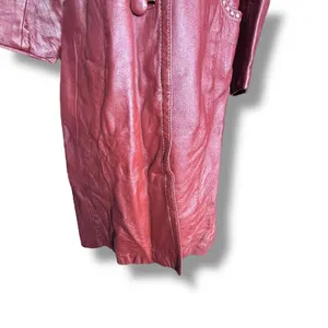 Vintage 70s Burgundy Leather Longline Trench Coat White Whipstitch Western Ranch thumbnail 8