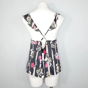 Victoria's Secret Floral Stripe Ruffle Cami Tie Front Satin Camisole Lingerie L thumbnail 3
