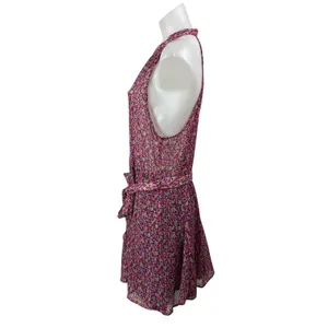 Zara Women's Pink Floral Sleeveless Tie Waist Sheer Halter A-line Mini Dress XL thumbnail 2