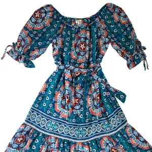 Fig and Flower Blue Floral‎ Medallion Boho Tiered Midi Dress Womens Large thumbnail 4