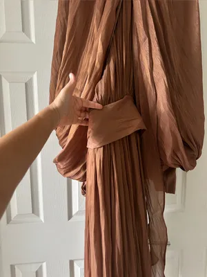 Miss Rosier Mila Brown Pleated Satin Maxi Dress size small thumbnail 9