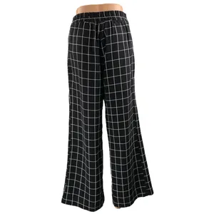 Mine Black Windowpane High Rise Drawstring Wide Leg Trousers Dress Pants Size S thumbnail 3