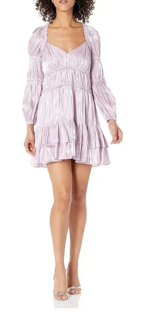 Cinq à Sept Tammy Tiered Pleated Dress Size 4‎ Fairy Core Iris Milkmaid Ruched thumbnail 1