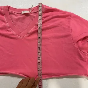 Out From Under Pink Cropped Sweatshirt V Neck Raw Hem Boxy Top XS thumbnail 5