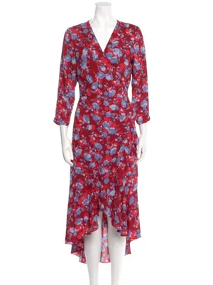 Alexis Silk Lorna Rouge Floral Wrap Midi Ruffle Hem Dress Size XS thumbnail 5