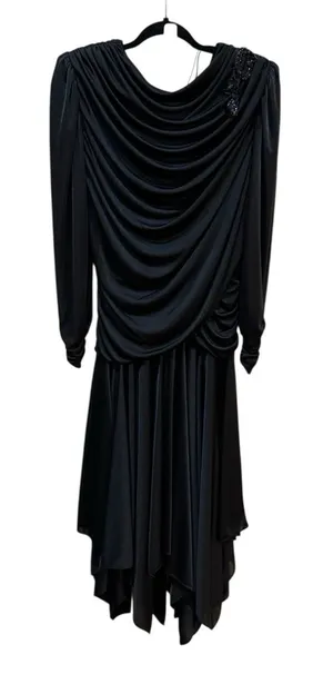 Vintage Cervelle Draped Ruched Evening Gown Handkerchief Hem 80's‎ Sequin thumbnail 1
