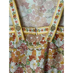 So Me Floral Romper Women Medium Orange Yellow Retro 70s Cotton Boho Cottagecore thumbnail 8