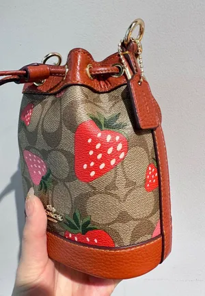 Coach Mini Dempsey Bucket Bag In Signature Canvas With Wild Strawberry CH164 thumbnail 2