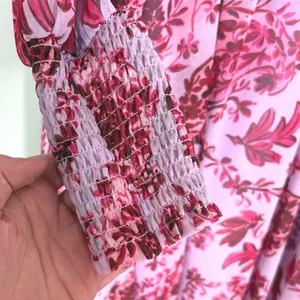 Badgley Mischka Floral‎ Chiffon Midi Dress Lavender Pink V-Neck Sz 2 Long Sleeve thumbnail 6