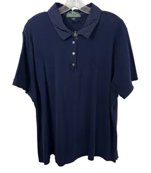 VTG Lauren Ralph‎ Lauren Plus Size 3X Polo Shirt Top Navy Blue Cotton Y2K 733 thumbnail 1