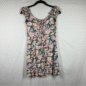 Abercrombie‎ & Fitch Blue Pink Floral Linen Blend Mini Dress thumbnail 6