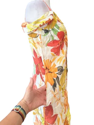 Zara Floral Linen Dress Button Front Womens Size Small thumbnail 3