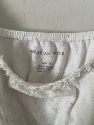 American Eagle White Ruffled Trim Cami Tank with Floral Embroidery thumbnail 4