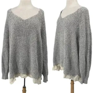 Soft Surroundings Gray Knit Soft Spoken Sweater Tunic With Lace Hem thumbnail 2