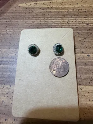 Emerald Green Crystal Halo Stud Earrings - Women Jewelry thumbnail 3