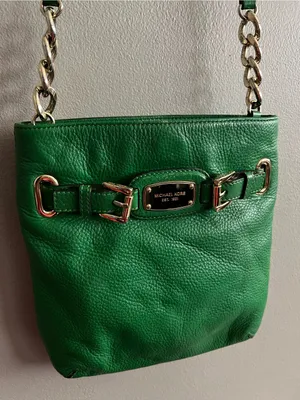 Michael Kors Hamilton Kelly Green Pebbled Leather Crossbody Bag Gold Hardware thumbnail 7